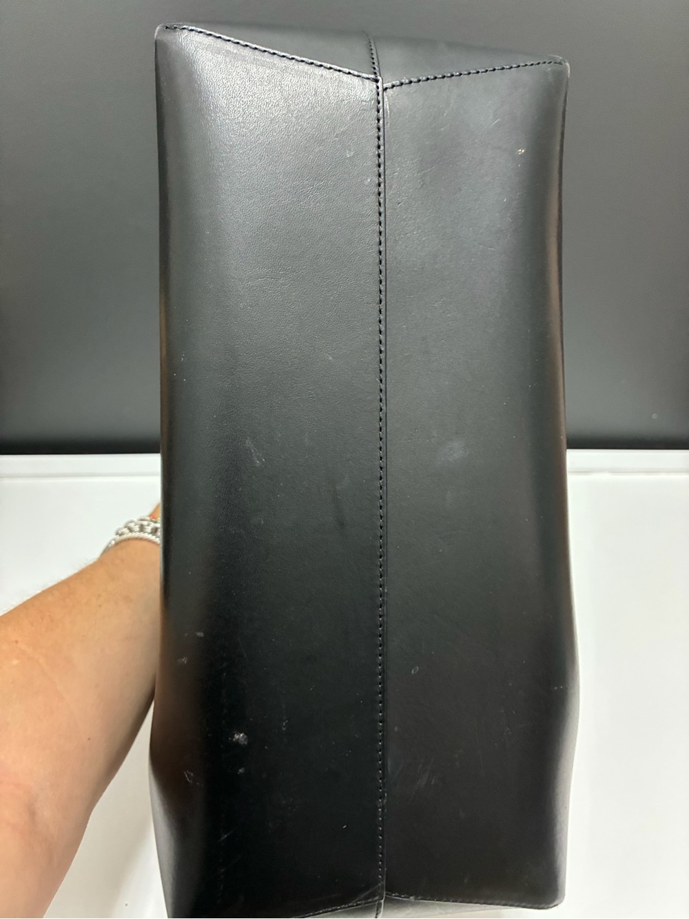 Mansur Gavriel Black Leather Tote with Blue Interior - Picture 5 of 9